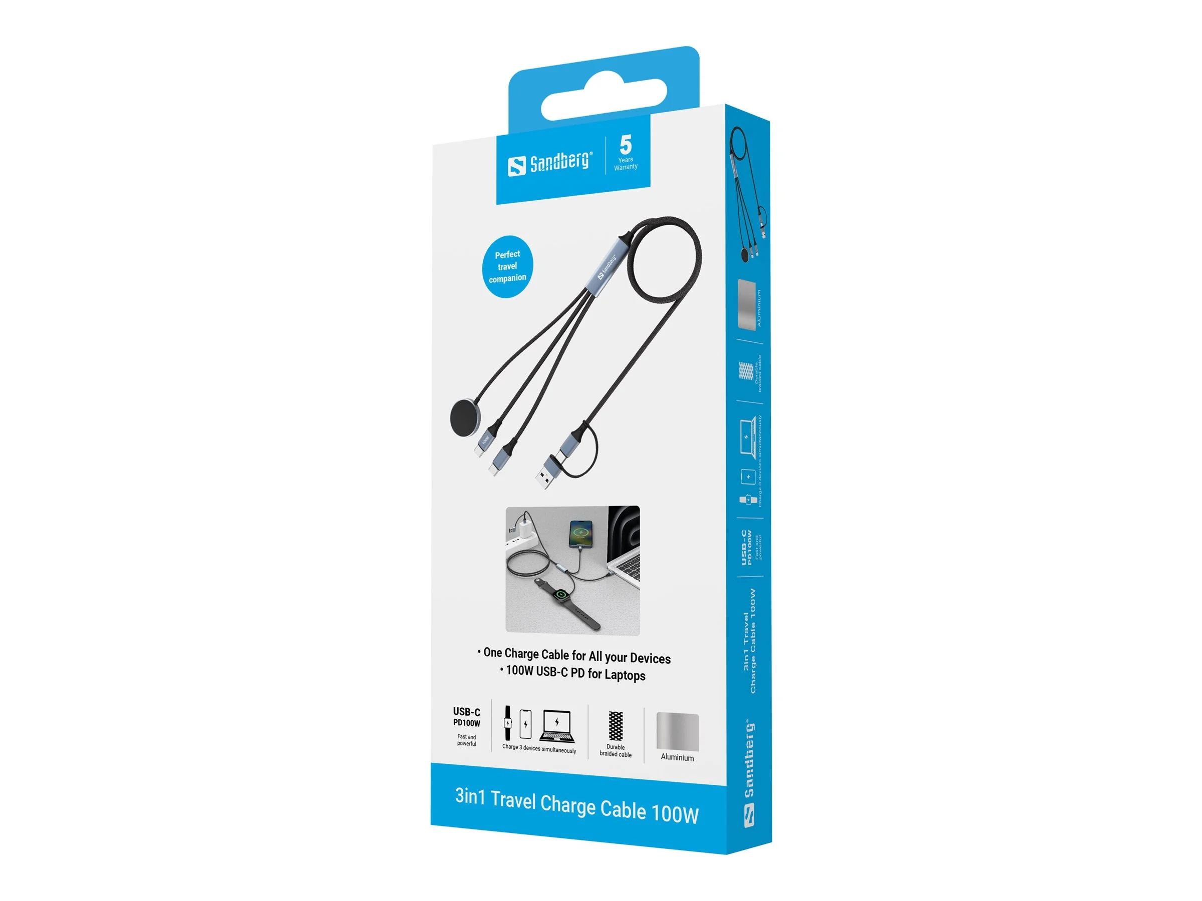 SANDBERG 3in1 Travel Charge Cable 100W