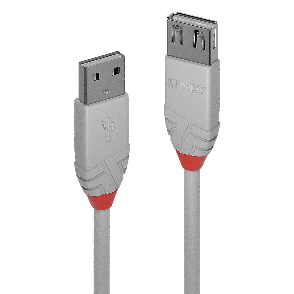 2m USB 2.0 Typ A Verlängerungskabel, Anthra Line, Grau