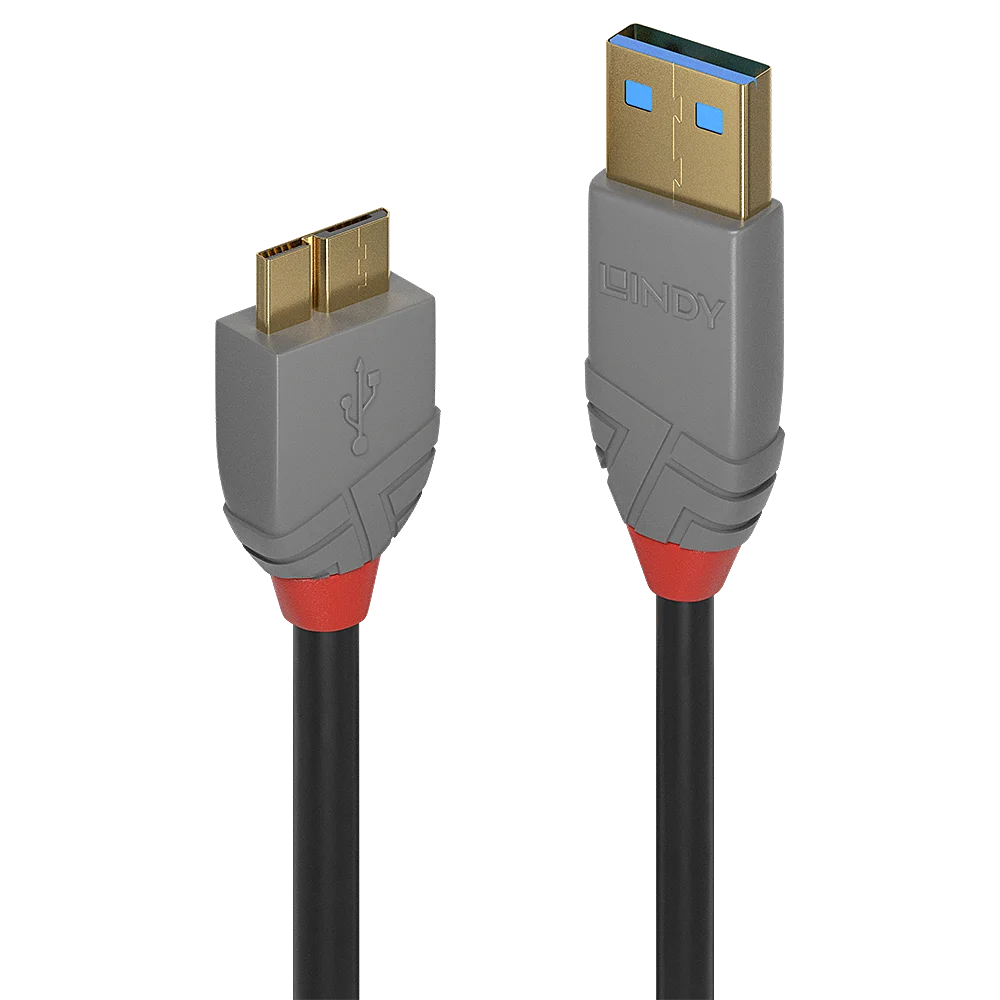 0.5m USB 3.2 Typ A an Micro-B Kabel, 5Gbit/s, Anthra Line