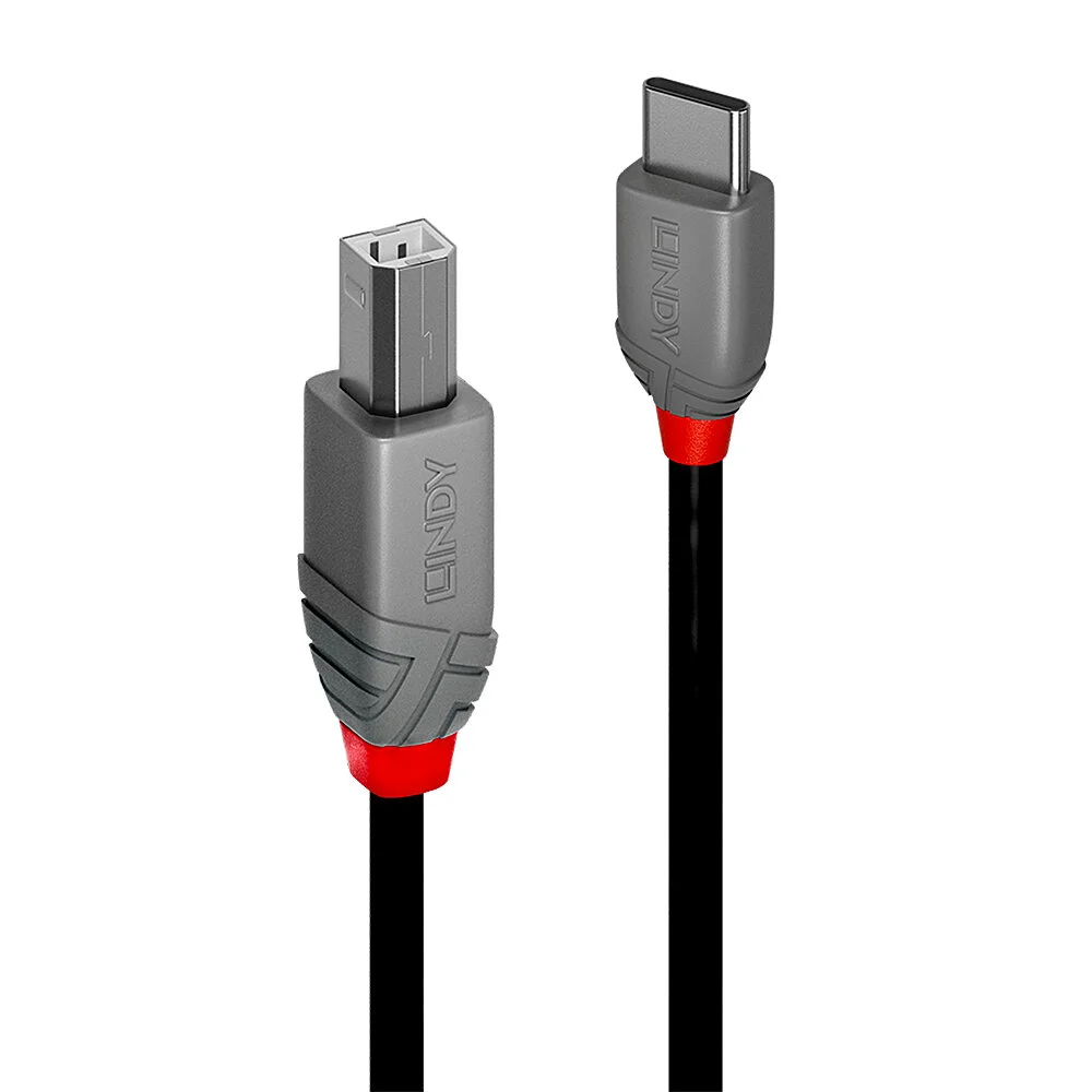 2m USB 2.0 Typ C an B Kabel, Anthra Line