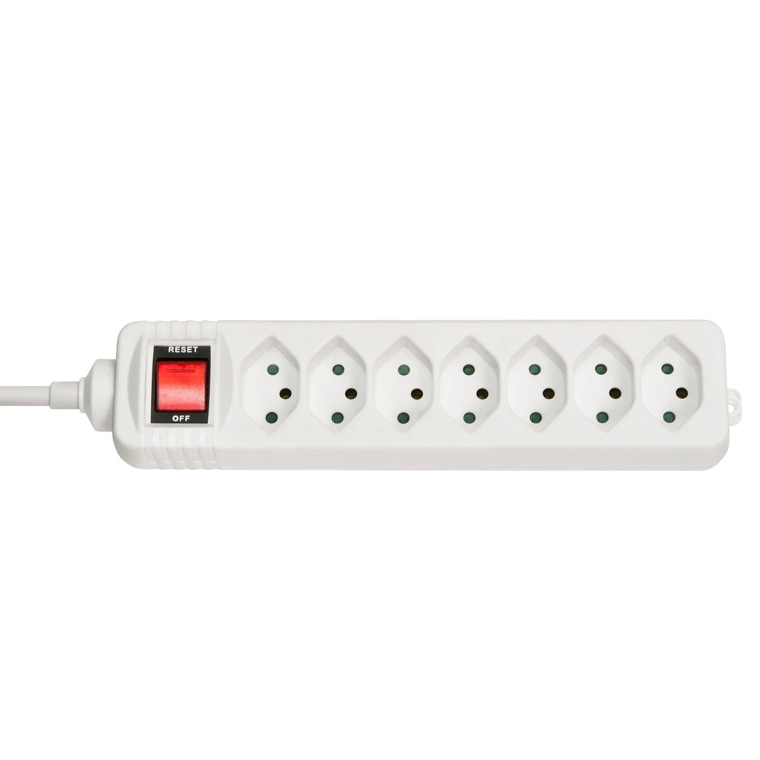 7-fach Steckdosenleiste für die Schweiz mit Schalter, Weiß
