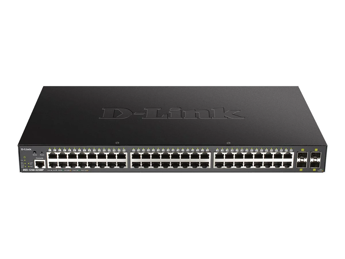 D-Link Switch DGS-1250-52XMP 48xGBit/4xSFP+ PoE (370W) 19" Managed