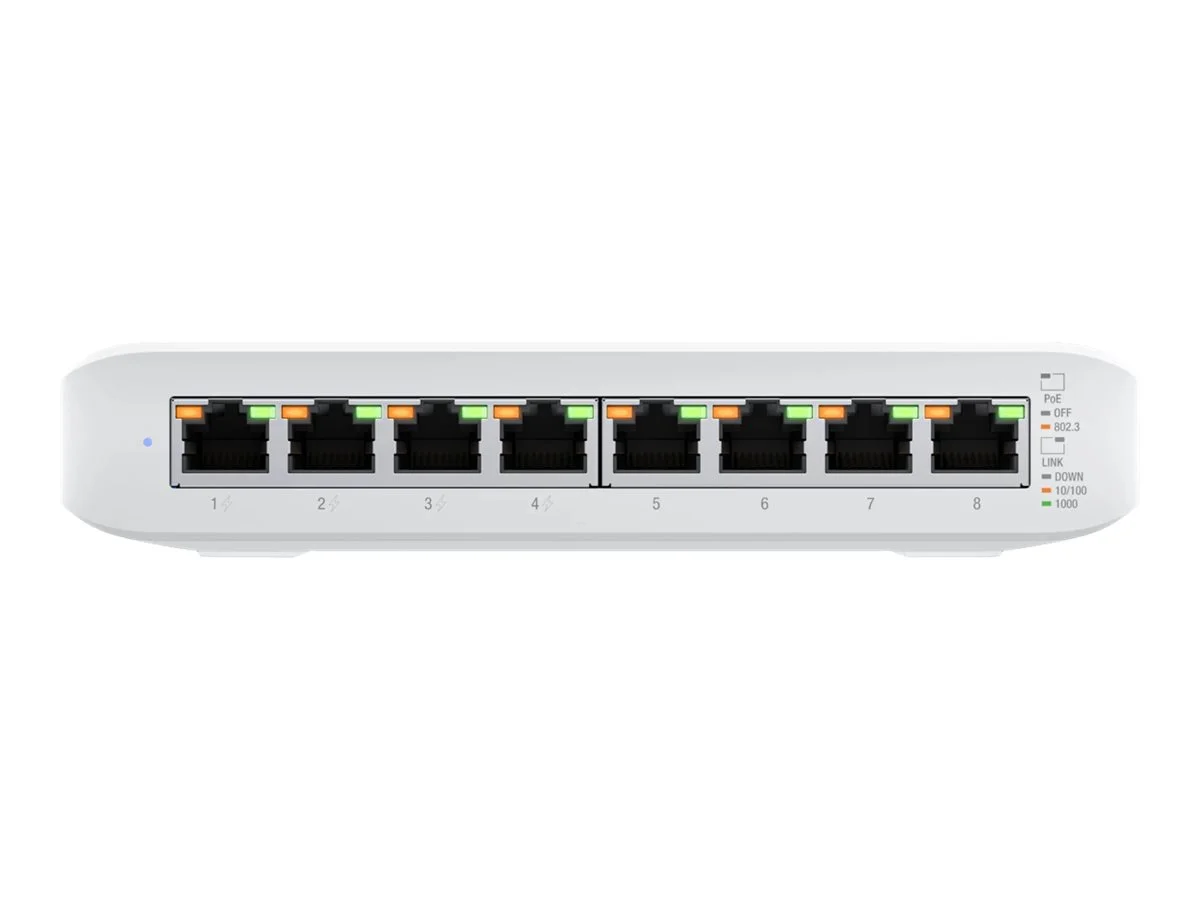 Ubiquiti Switch UniFi 8xRJ45 GBit Managed 4xPoE 52W Wall-Mountable, Fanless, internal PSU