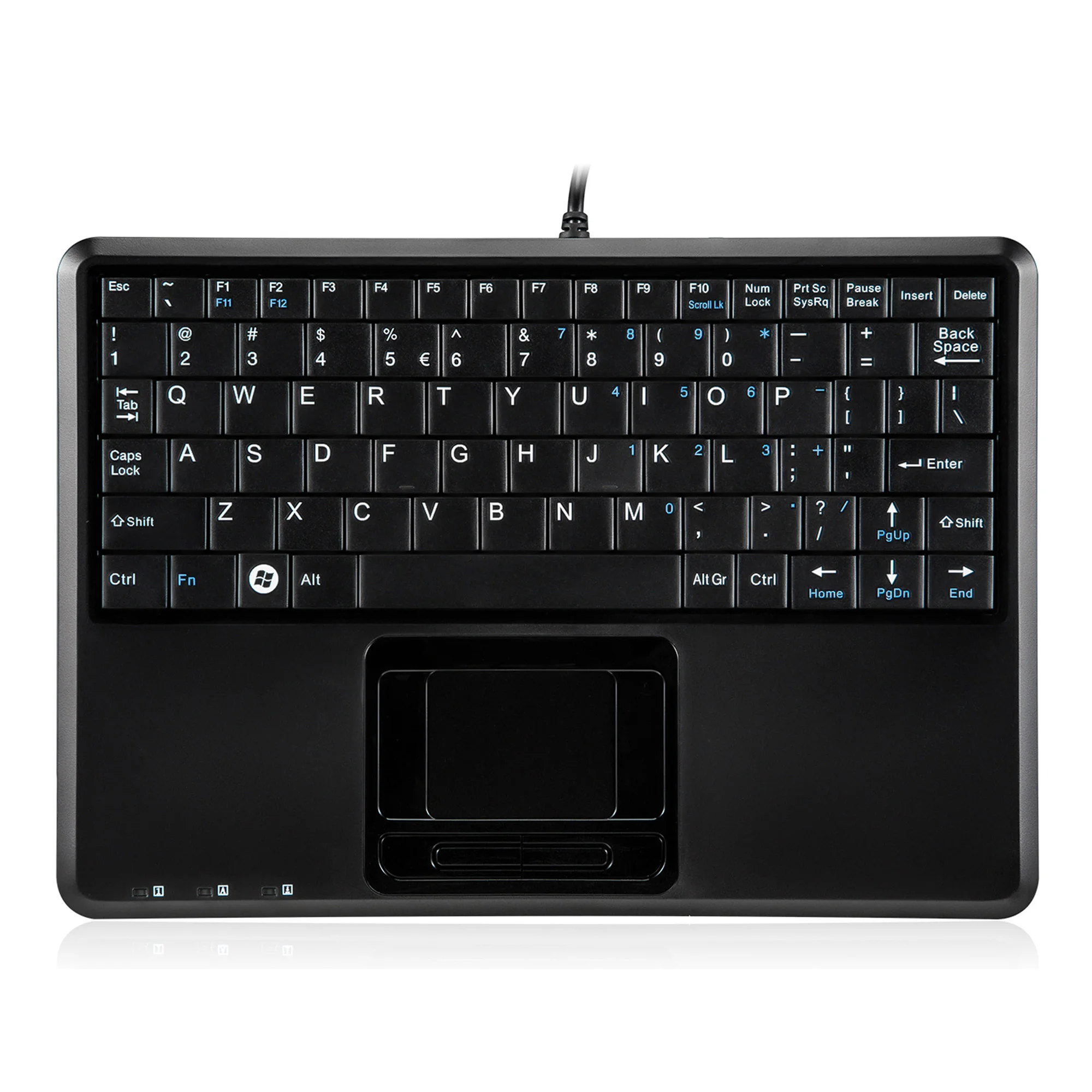 Perixx PERIBOARD-510 H PLUS US, Mini USB-Tastatur, Touchpad, Hub, schwarz