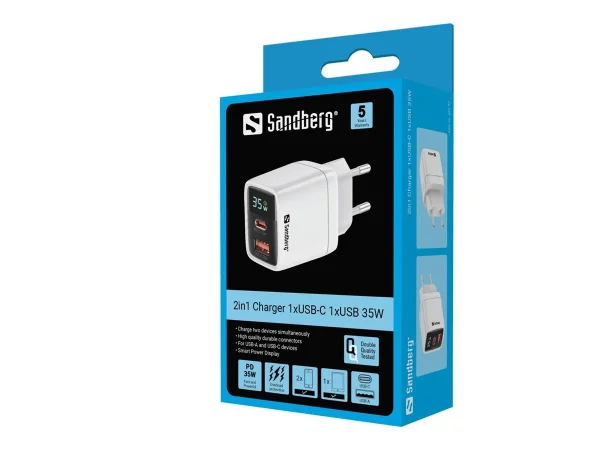SANDBERG 2in1 Charger 1xUSB-C 1xUSB 35W