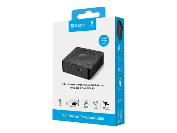 SANDBERG 3in1 Magnet Powerbank 5000