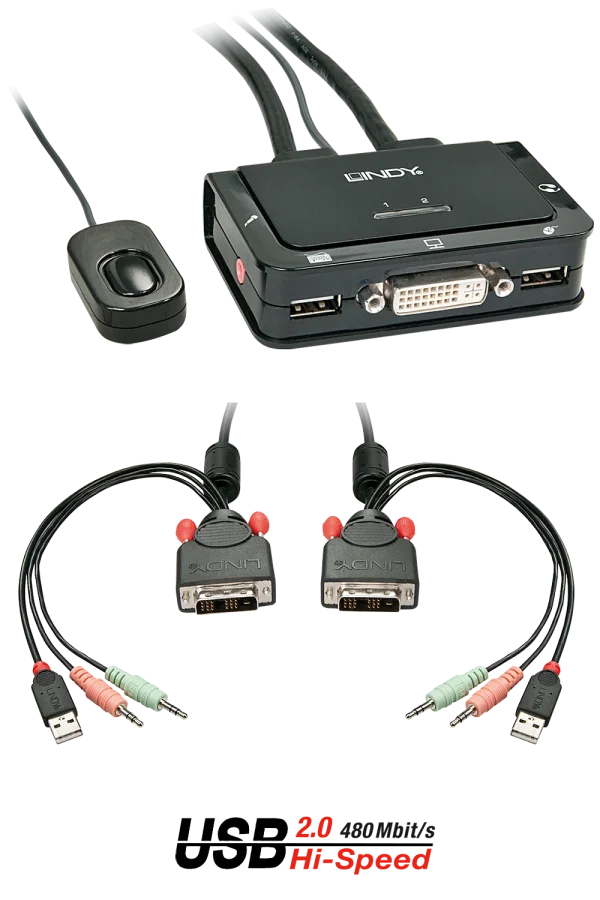 2 Port KVM Switch Compact, DVI-D Single Link, USB 2.0 & Audio