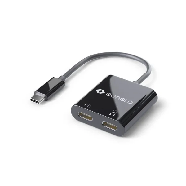 USB-C Stecker auf 2x USB-C Buchse (PD + Audio I/O) Adapter - Schwarz