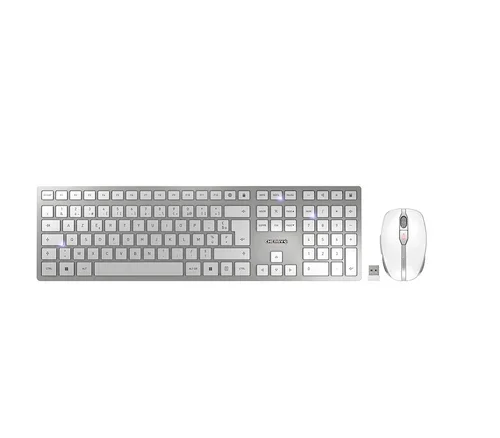 CHERRY Desktop DW 9100 SLIM [FR] WL AES silver/white BT Lithium Akku - wochenlange Nutzung ohne Aufladung