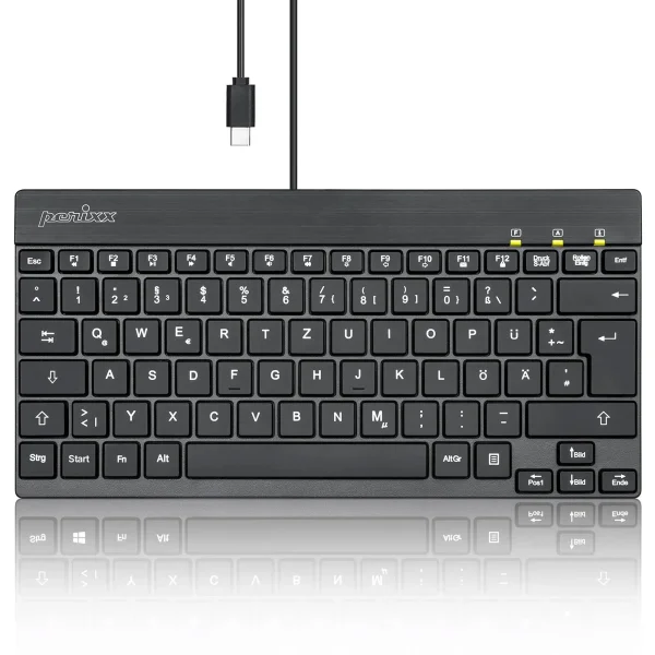 Perixx PERIBOARD-426C DE, kabelgebundene USB-C Mini Tastatur mit flachen Tasten